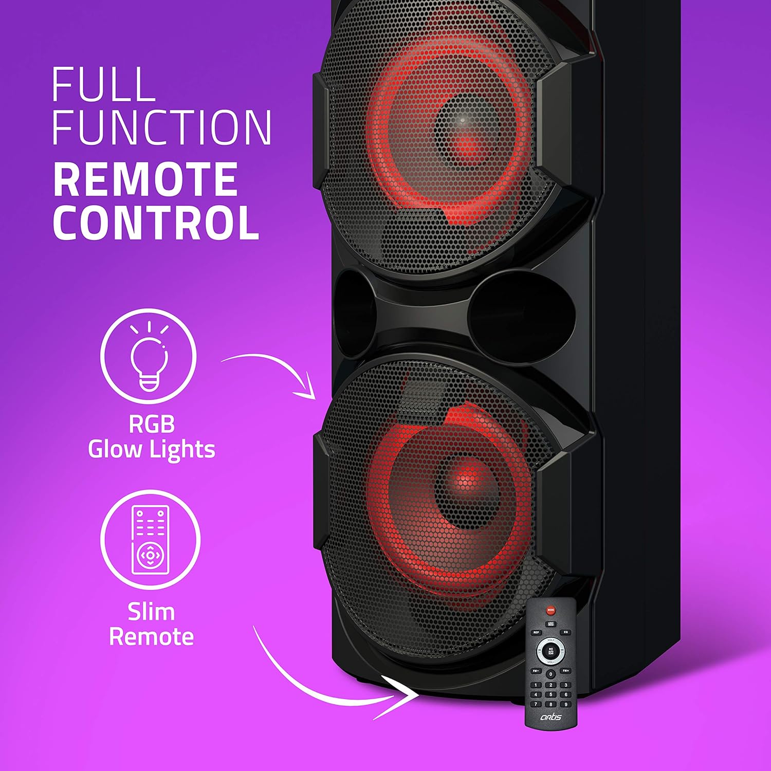 Artis BT700 Wireless Bluetooth Super Bass Portable Party Speaker with RGB Lights, Wireless Mic, Remote Control, FM Radio & Aux in/USB/TF Card Reader Input (50W RMS Output) - Image 6